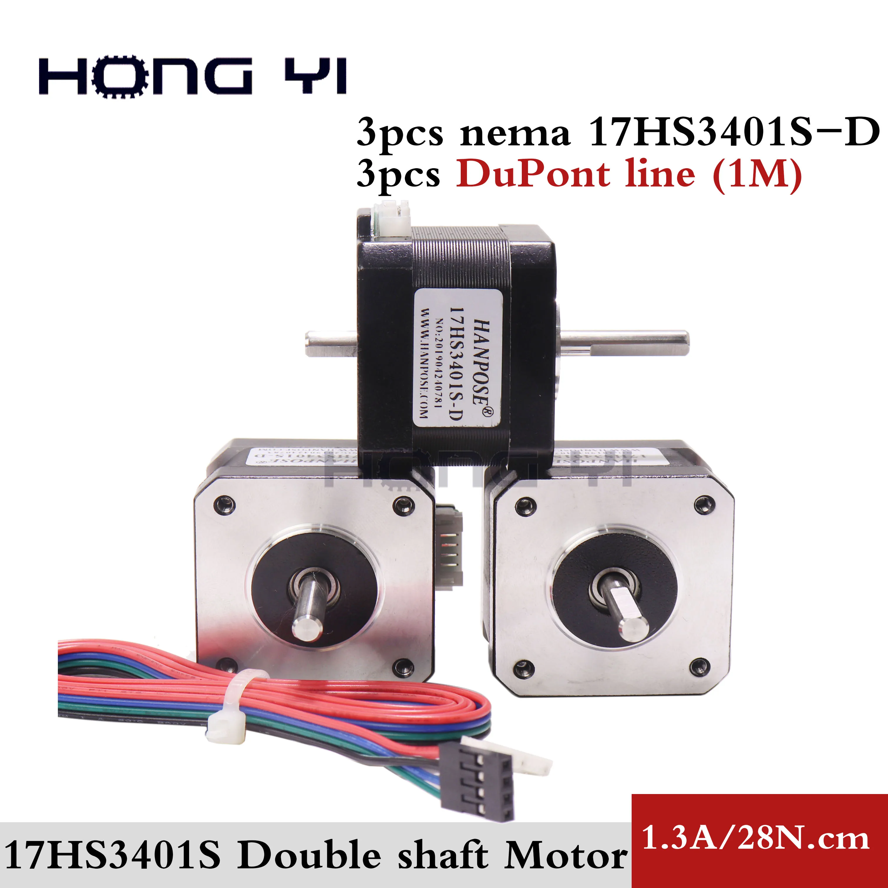 3pcs NEMA 17 Stepper motor double shaft 1.3A 28N.m dual shaft D=5mm 42x34mm Nema17 stepping motor For CNC machine 3D printer