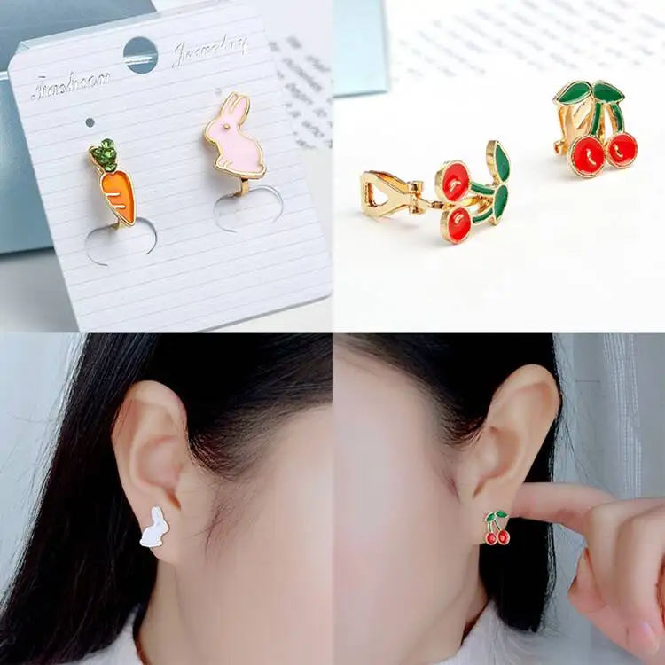 A Set of 2 Pairs Korea Style Animal Insect No Hole Earring Simple Charms Clip on Earrings for Children Students Jewelry Gifts 