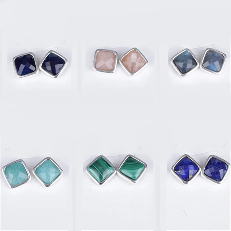 

Simple Faceted Natural Quartz Lapis Lazuli Labradorite Crystal Malachite Stone Charm Gold Silver Color Stud Earrings For Women