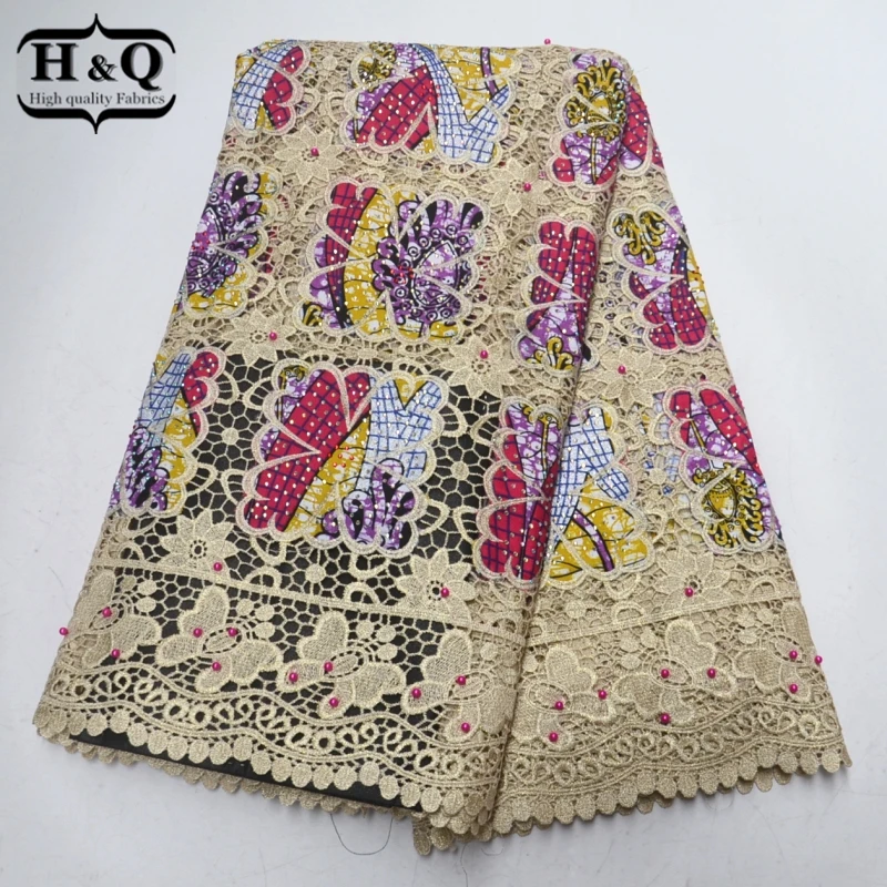 

Flower design Nigeria guipure lace with Beads and Stones African lace fabric dutch wax French Water soluble lace for Dress women