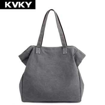 

KVKY Fashion Women's Canvas Handbags Solid Trapeze Female Shoulder Bags Classic Casual Totes Large Capacity Shopping Bags Bolsas
