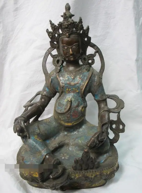 

S02673 11"Tibetan red Bronze Cloisonne folklore Vaishravana God King of Wealth statue