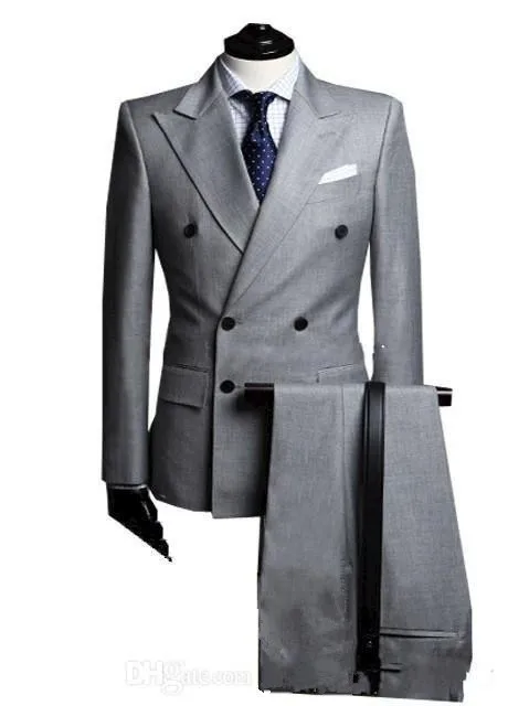 Светло-серый двубортный костюм с острым отворотом, мужские костюмы, модные облегающие костюмы Terno masculinoastest DesignJacketPantTie