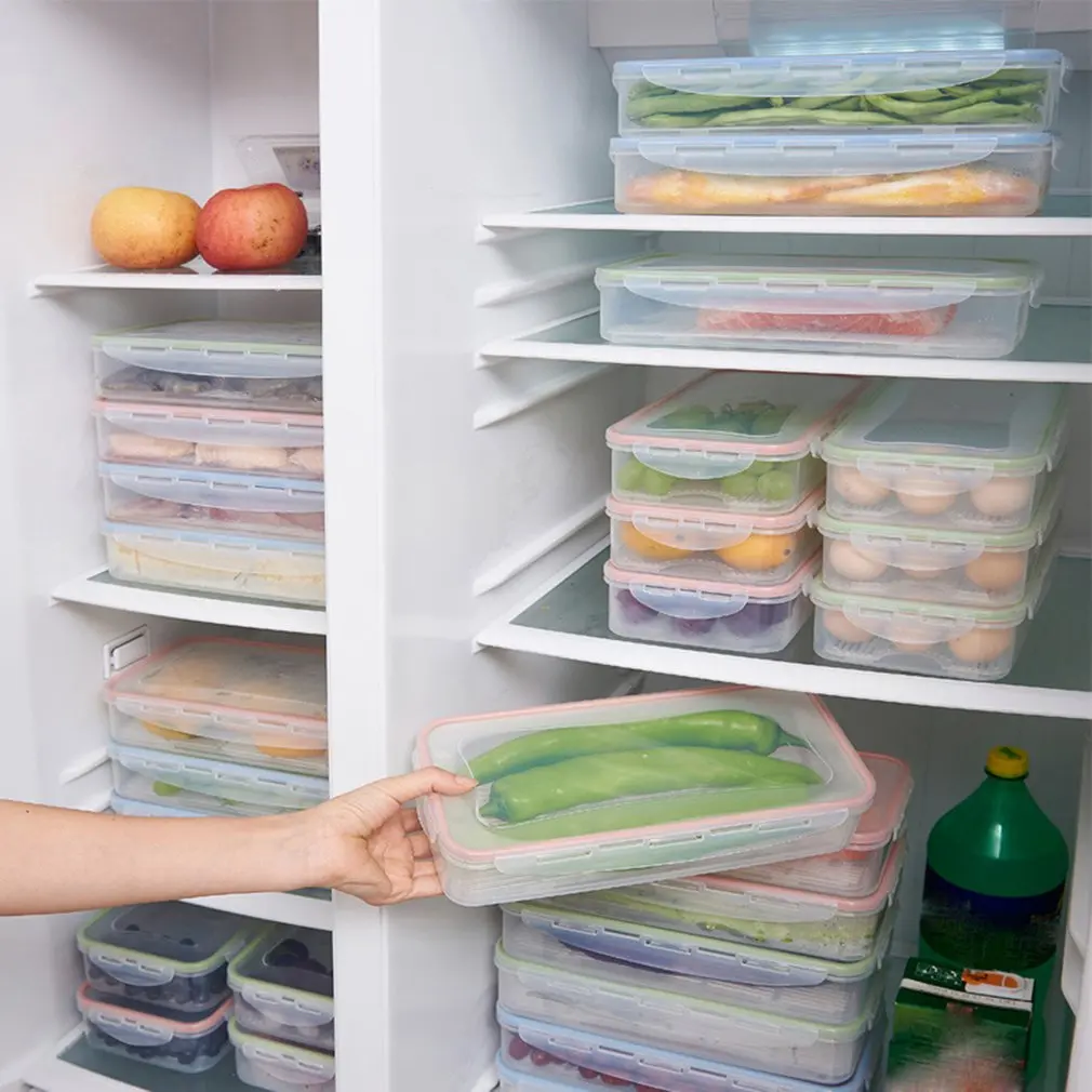 

Rectangular Kitchen Refrigerator Sealed Fresh Box with Lid Food Container Drain Storage Box Home Gadgets