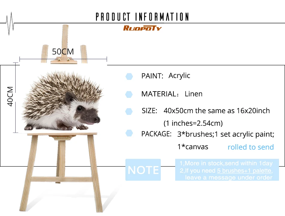 RUOPOTY Ёжик рамка Сделай Сам картина по номерам ручная роспись маслом животные Раскраска по номерам настенная художественная картина для домашнего искусства