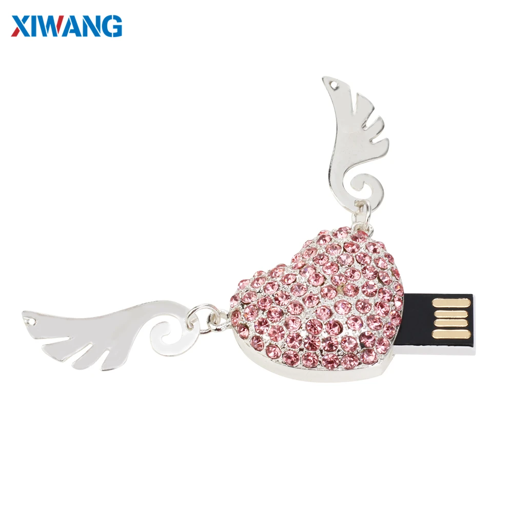 Crystal Necklace Heart USB Flash Drive 64GB 32GB Pen Drives 128GB 16GB 8GB 4GB USB 2.0 Pendrive Jewelry Memory Stick Girls Gift (8)