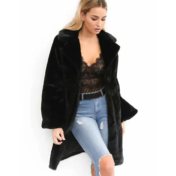 

Casual furry faux fur coats women Fake fur coat female coat 2018 winter clothing black fur warm overcoat long coat