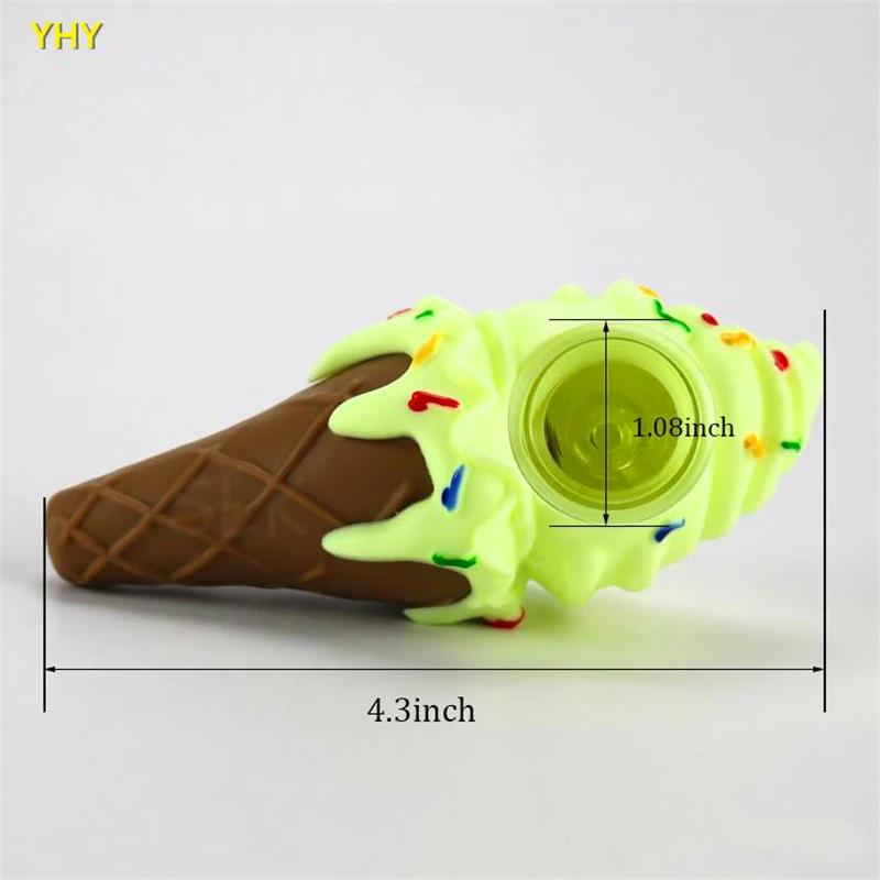 Girly soft ice-cream spoon shape tobacco smoking pipe silicone hand pipe unique glass bong pyrex glass oil burner pipes02