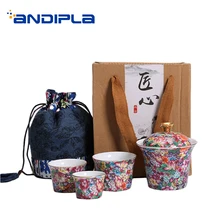 4 шт./партия комплект с сумкой для путешествий Цзиндэчжэнь эмаль цвет цветочная керамическая фарфоровая чайная чашка с крышкой чаша креативный чайный стаканчик для арт-подарки