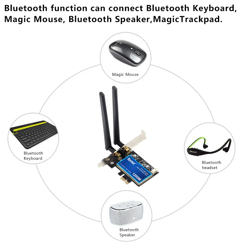 Escritorio doble banda 1200Mbps Bluetooth 4,0 PCI-E adaptador WiFi inalámbrico 802.11ac Broadcom Wifi tarjeta de red inalámbrica (WLAN) para MAC Hackintosh Windows - 6
