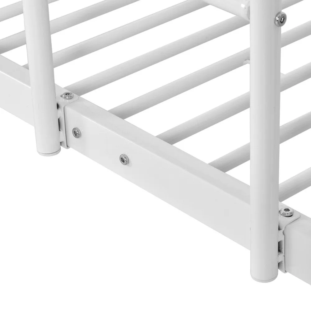 Giantex Metal Twin Over Twin Bunk Bed with Ladder Kids Teens Dorm Bedroom Furniture White Black Steel Bunk Bed Frame HW56238+ Giantex Metal Twin Over Twin Bunk Bed with Ladder Kids Teens Dorm Bedroom Furniture White Black Steel Bunk Bed Frame HW56238+