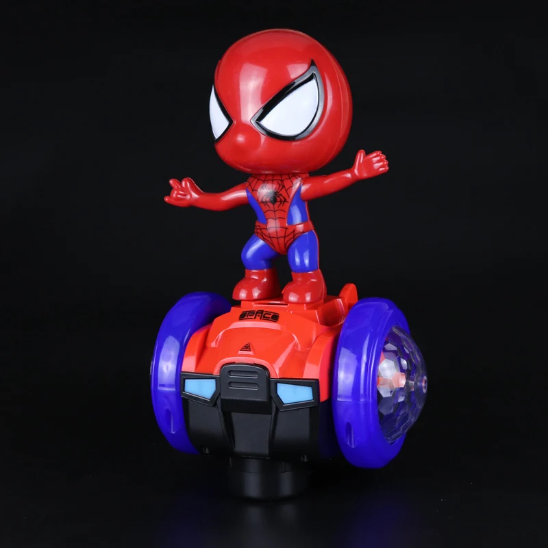 

360 degree Rotating colorful LED lights Music Electric Toy Car Electric Spiderman Universal Car robot Child gift Kids Toys
