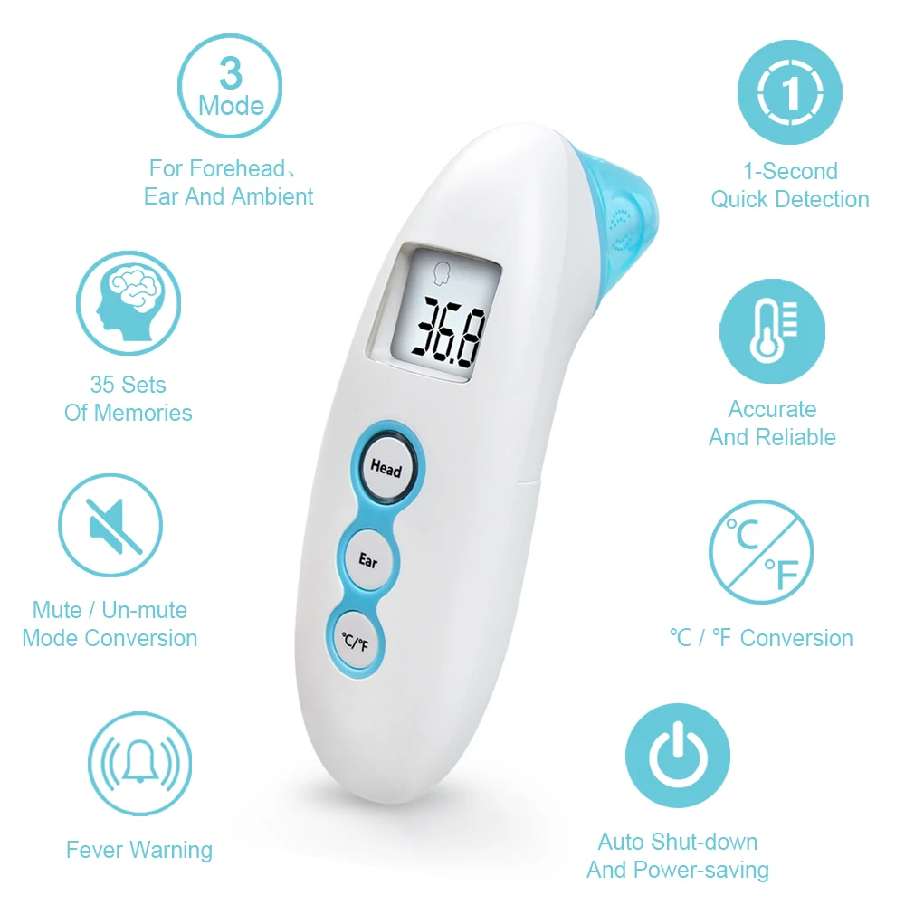 ELERA Non-Contact Baby Thermometer Digital Infrared thermometer for Baby Forehead/Ear Measurement with Fever Alarm Termometro