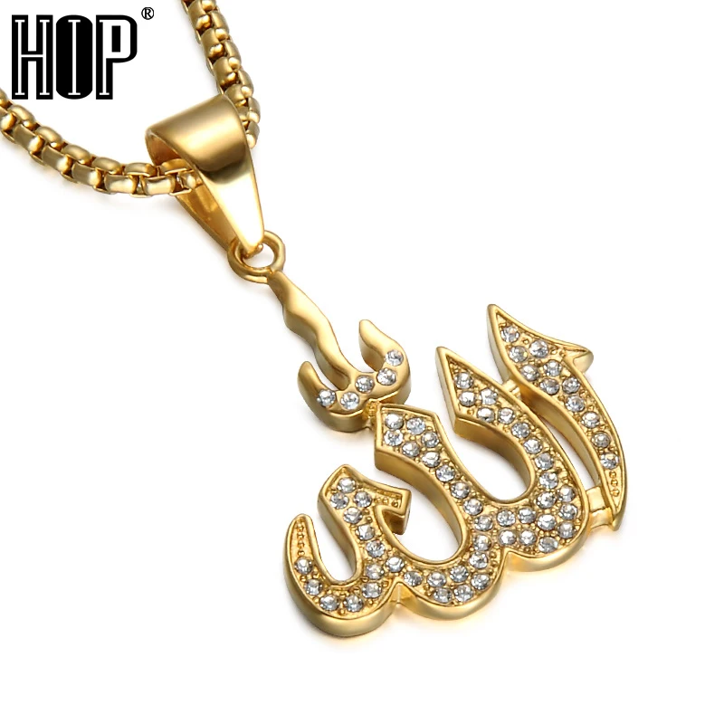 

HIP Hop Arabic Muslim Allah Pendants Necklaces Gold Silver Stainless Steel Bling Iced Out Islamic Necklace for Men Islam Jewelry