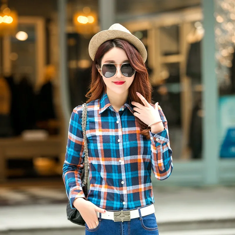 Женская клетчатая рубашка Blusas хлопковая блузка с длинным рукавом новинка 2018