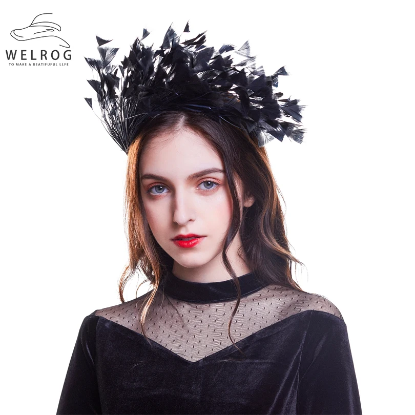 

WELROG New Feather Hairband Fascinators on Headband For Women Hair Solid Ribbon Hair Band Hoop Swan Masquerade Cocktail Headwear