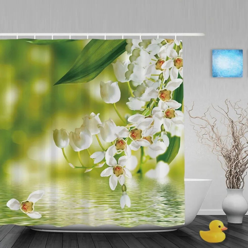 Beautiful White Snowdrop Lily Flowers Bathroom Shower Curtains Nature