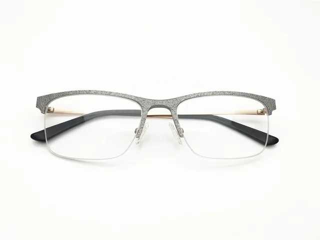 2019 nueva llegada la mitad sin montura de plata de aleacion de piedra de Color Material llanta delantera gafas marco optico para hombres y mujeres gafas AliExpress