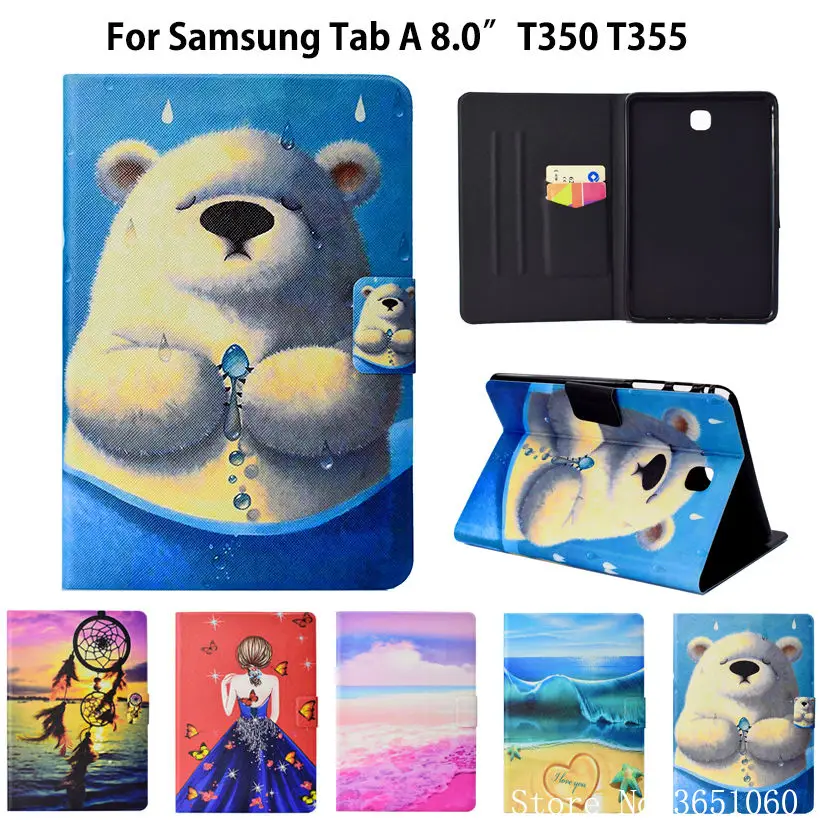 С принтом медведь чехол для samsung Galaxy Tab 8,0 дюймов T350 T355 P350 P355 SM-T350 крышка смарт случаях принципиально Tablet стенд Shell