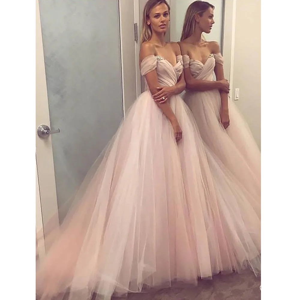 

A-line Formal Dress Sweetheart Tulle Prom Dresses Party Off The Shoulder
