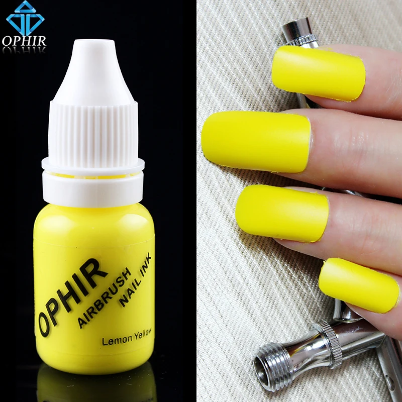 

OPHIR LEMON YELLOW Airbrush Nail Ink for Nail Stencil Art Polishing 10 ML/Bottle Temporary Tattoo Pigment _TA098-5