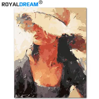 

ROYALDREAM Straw Hat Woman DIY Painting By Numbers Acrylic Paint By Numbers HandPainted Oil Painting On Canvas For Home Decor