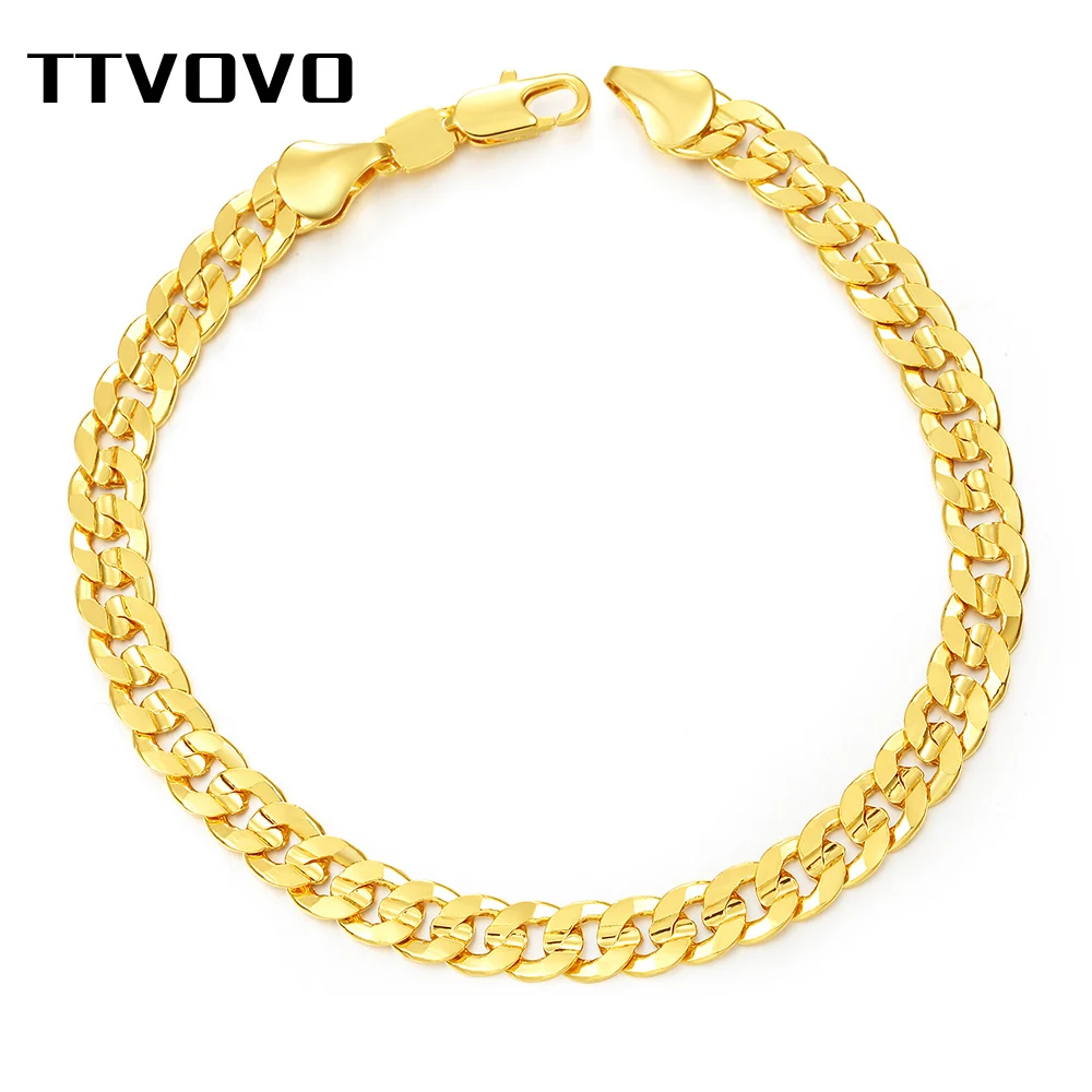 TTVOVO, кубинская цепочка, браслеты для мужчин, 6 мм, 21 см, золотой цвет, цепочка, браслеты и браслет, мужской браслет, хип-хоп, панк украшения