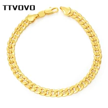 TTVOVO, кубинская цепочка, браслеты для мужчин, 6 мм, 21 см, золотой цвет, цепочка, браслеты и браслет, мужской браслет, хип-хоп, панк украшения