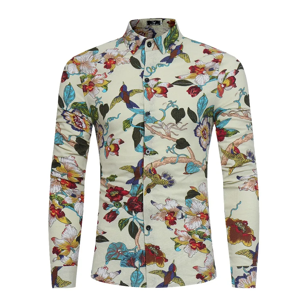 2108 New Arrival Fashion Flower Mens Long Sleeve Shirt Male - AliExpress