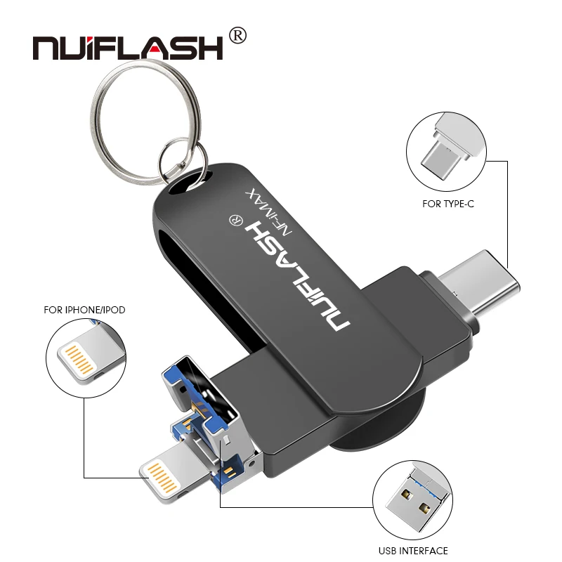 Nuiflash металлический флэш-накопитель USB 128 Гб Тип C флеш-накопитель 32 Гб 64 ГБ Usb 2,0 флэш-накопитель для iPhone X/8 Plus/8 Plus/7 Plus USB флеш-накопитель