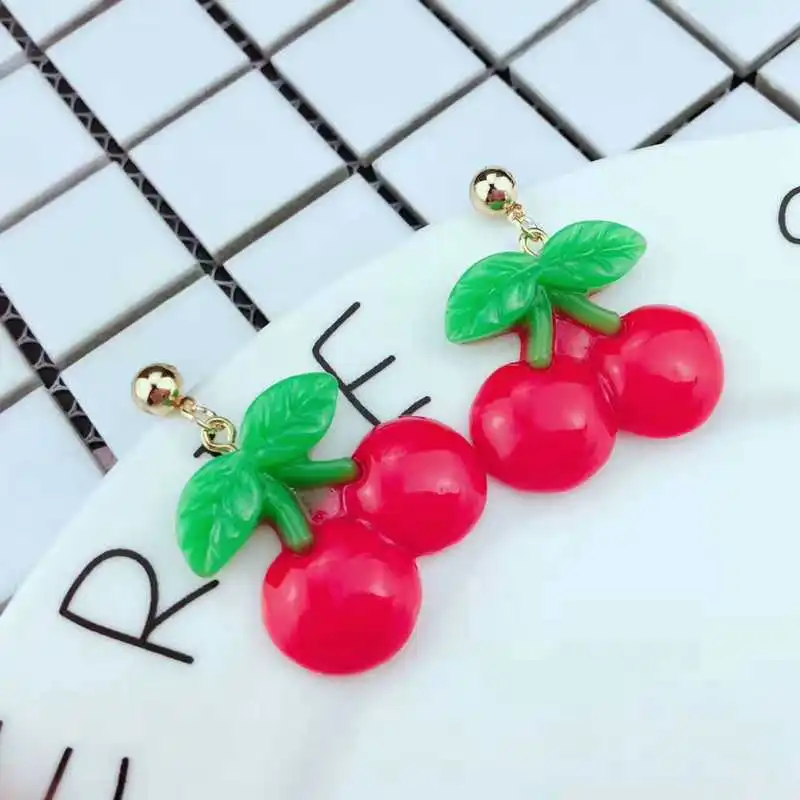 

European Fashion Trendy Personality Acrylic Fruit Cherry Pineapple watermelon lemon strawberry Stud Earrings For Women