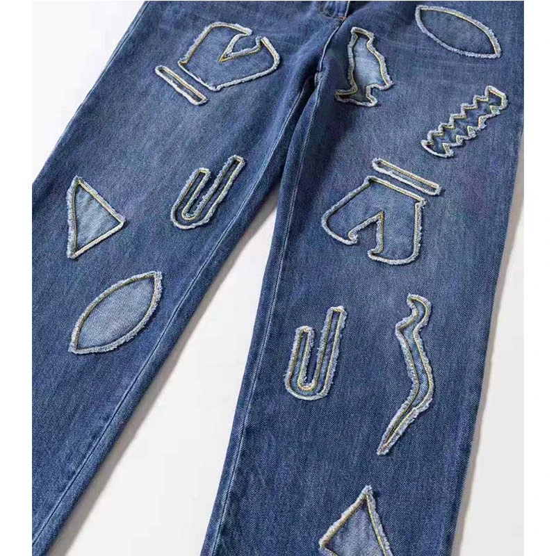 Cosmicchic женские прямые джинсы с высокой талией, заплатки, джинсы-карандаш, однотонные повседневные джинсы, дизайнерские брюки для подиума