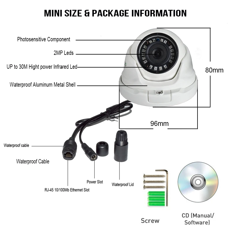 KingCam 2 8 мм широкоугольная металлическая ip камера POE 1080P 960P 720P для наружного