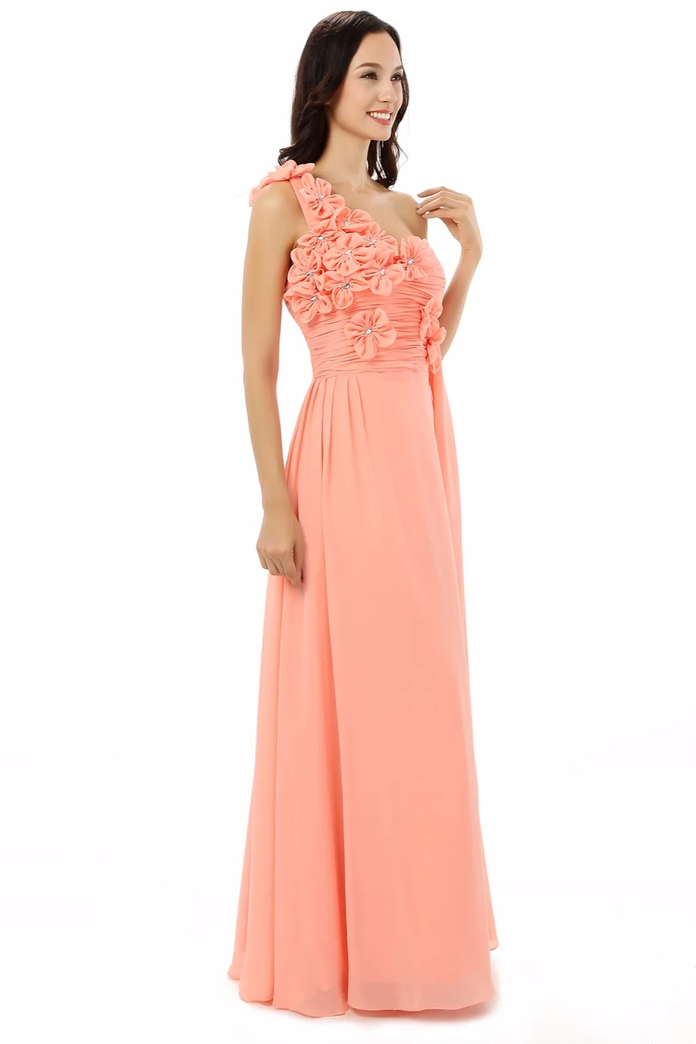 Forevergracedress коралловый Цвет платье подружки невесты Новый одно плечо Цветы шифон с