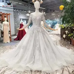 Индивидуальный заказ Дубай невесты блестящее платье одежда с длинным рукавом с круглым вырезом и длинными Поезд Плюс Размеры Кристалл Для