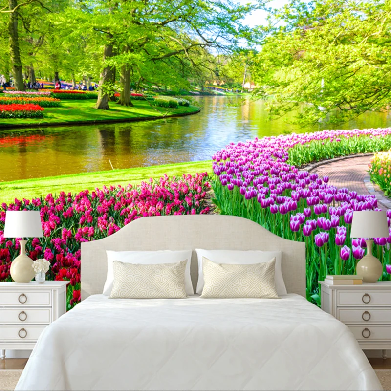 3D Wallpaper Mural Wall Covering Wallpaper Canvas Painting Wallpaper 3D Large Mural Tulip Wall Cloth for Living Room TV Sofa Background Wall