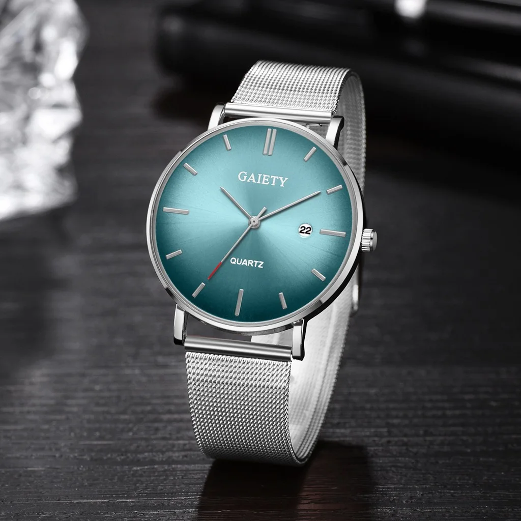 Top Brand Mens Watches Fashion Ultra Thin Quartz Man Wrist Watch Luxury Men's Aurora Gradient Watch Casual Mesh Steel Male Clock