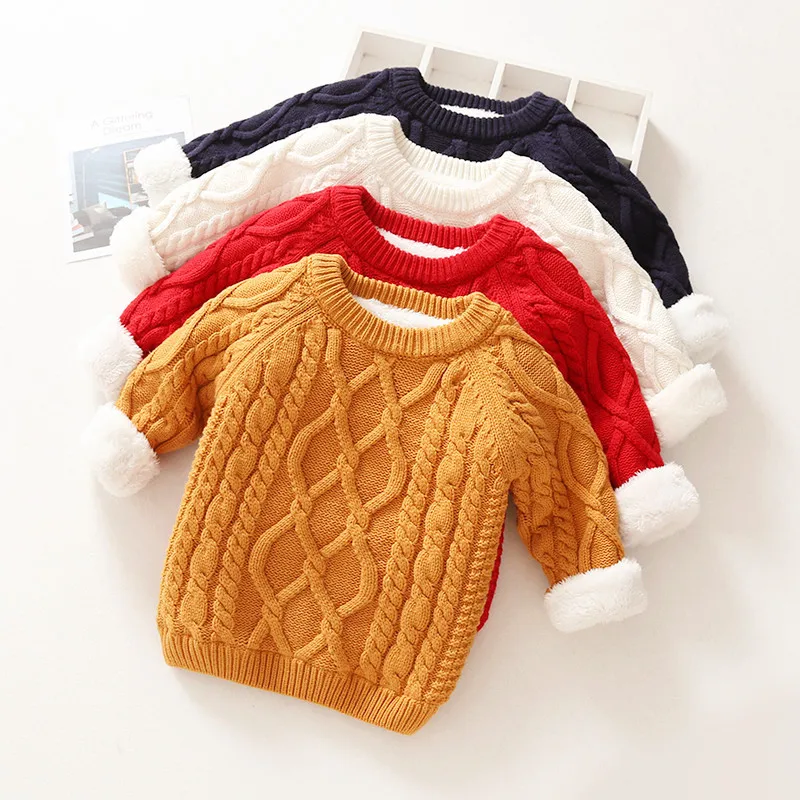 

Scsech New Winter Autumn Children Clothes Baby Boys Warm Pullovers Top Fleece Girls Knitted Sweaters Loose Knitted Jacket SW07