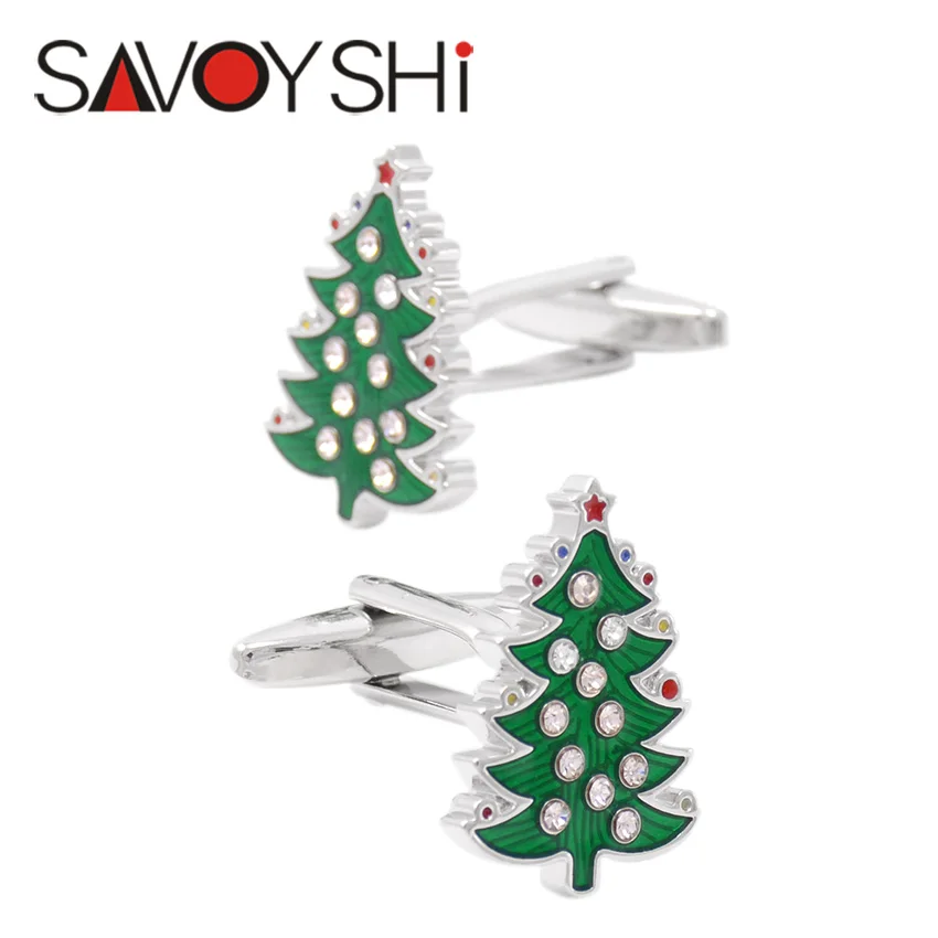 

SAVOYSHI Shirt Cufflinks for Mens High Quality Enamel Cuff bottons Crystal Christmas Tree Model Cuff links Brand Party Gift