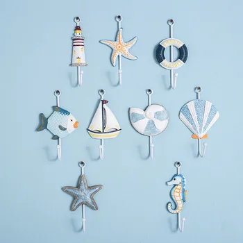 

9pcs/Lot Mediterranean Style Hook Coat Iron Wrought Wall Hanging Rack Door Back Starfish Home Decoration