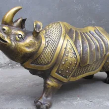 Bi001691 1" Китай Бронза свинка Полной Шкалы Защиты Почты два рогатый носорог OX Статуя