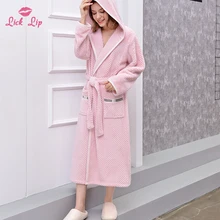 Lick губы зимние теплые халаты для женщин и мужчин фланелевые флисовые пояса халат Пижамы утолщенное кимоно Банный халат ночная сорочка SWD6092-4