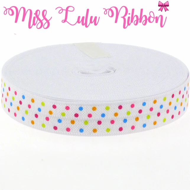 Buy 5/8"16mm polka dot printed fold over elastic