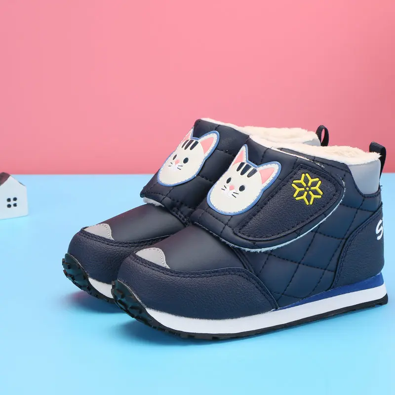 

Kids winter boots late autumn boot little girl boy short style warm shoe fur insole cute animal pate design colorful free shippi