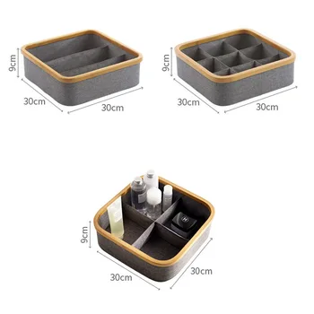

Multi-slots Oxford Cloth Storage Box with Bamboo wood Side for Desktop HUG-Deals