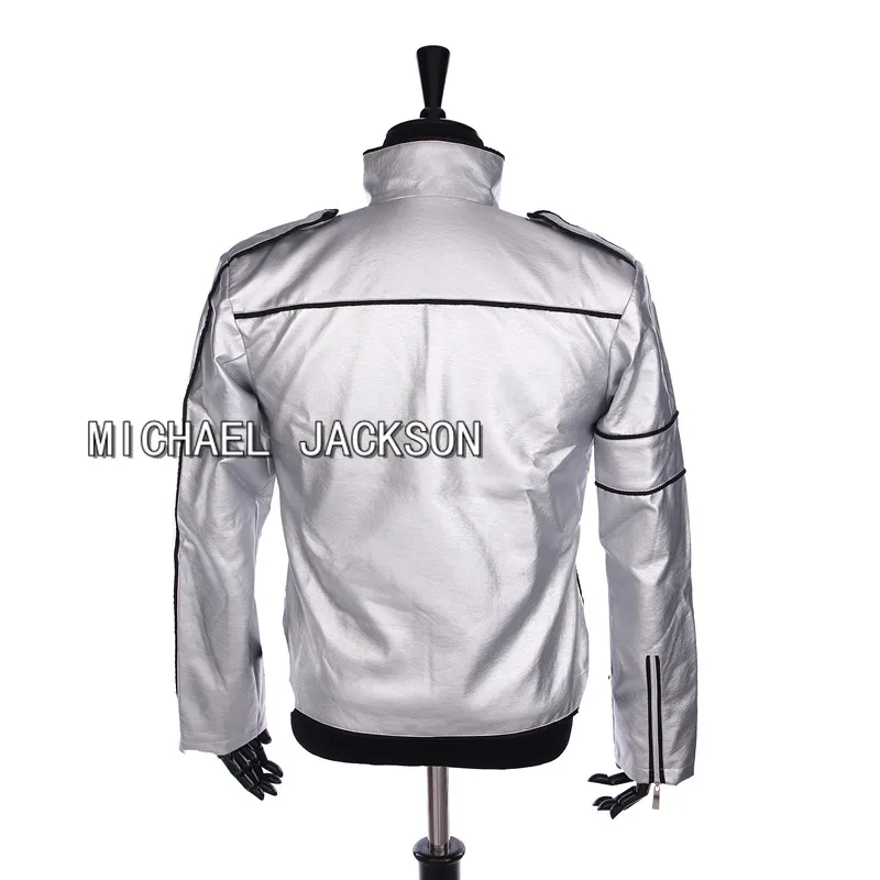 Rare PUNK Rock Motorcycle Casual Classic MJ MICHAEL JACKSON Silver Leather Costume Heal The World Jacket For Fans Best Gift 3