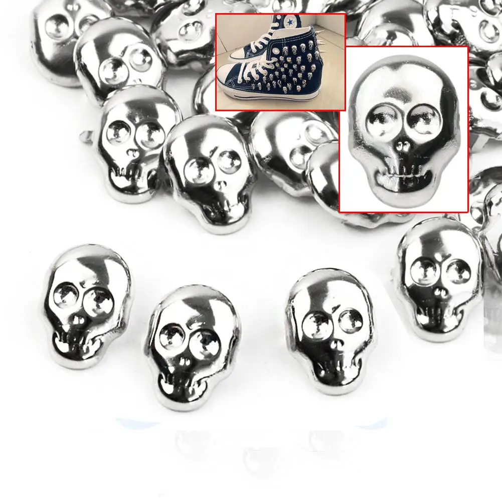 

30pcs Skull Shape Spots Spikes Studs Alloy Punk Rock Design Leather Craft Shoes Clothes Bags Supplies 22x16mm