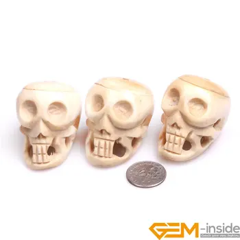

31x41mm Decoration Sphere Bulk 3 PCS Large Carved OX Bone Skull (Hole Size1.5mm) Beads DIY Beads For Halloween Jewelry Making