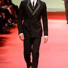 Индивидуальные черный мужской костюм двубортный Блейзер мужские свадебные костюмы для выпускного 2 шт. жениха Смокинги для женихов Trajes де Hombres de Vestir