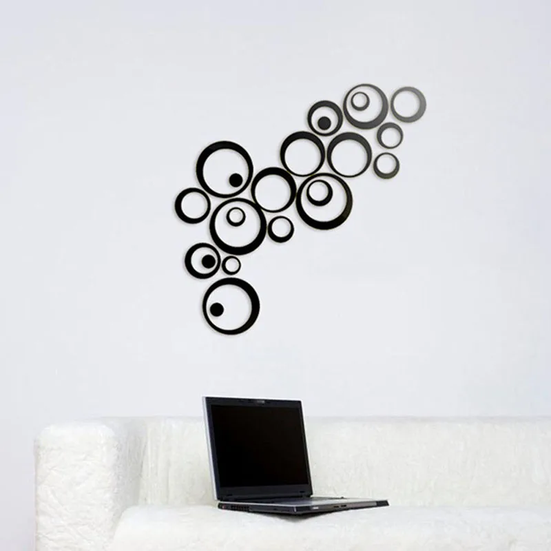 Circles Mirror Wall Sticker For Home Decoration Sliver Black Removable